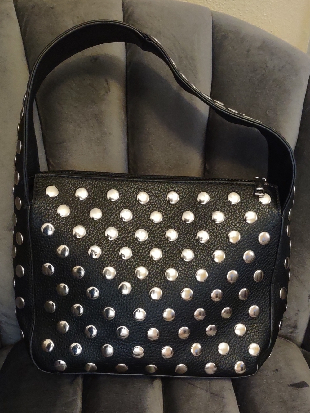 Black Faux leather Studded Shoulder Bag